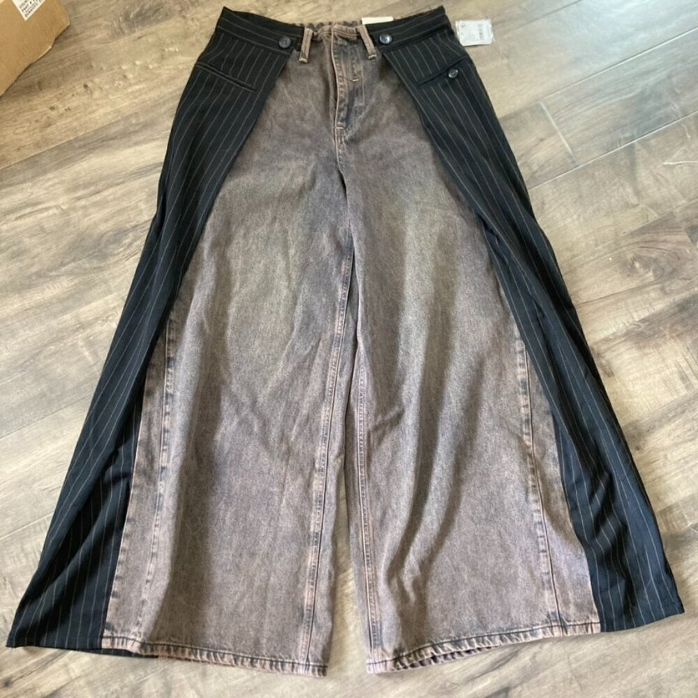 NWT We The Free Gwenyth Low Rise Wide Leg Jeans Black/Brown Sz 26 - Picture 3 of 9